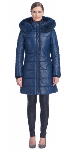 Milly Blue Leather Puffy Coat